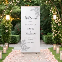 Minimalist Black & White Floral Wedding Welcome Retractable Banner