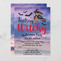 Feeling Witchy Red, Bats Witch Sky Halloween Party Invitation