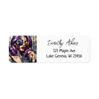 Colorful Abstract Pretty Lady with Purple Hair Label