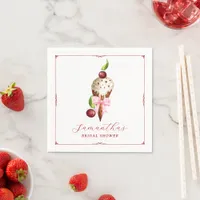Pink Ice Cream Cherry Red Scooped Up Bridal Shower Napkins