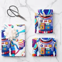 Colorful Astronaut and Univers in Bold Colors Wrapping Paper Sheets