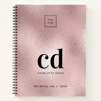 Logo rose gold pink monogram initial business notebook