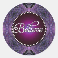 Believe : Inspire | Purple Fractals Round Stickers