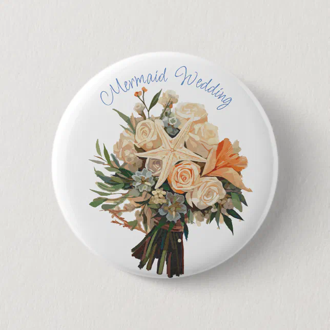 Seaside Theme Mermaid Wedding  Button