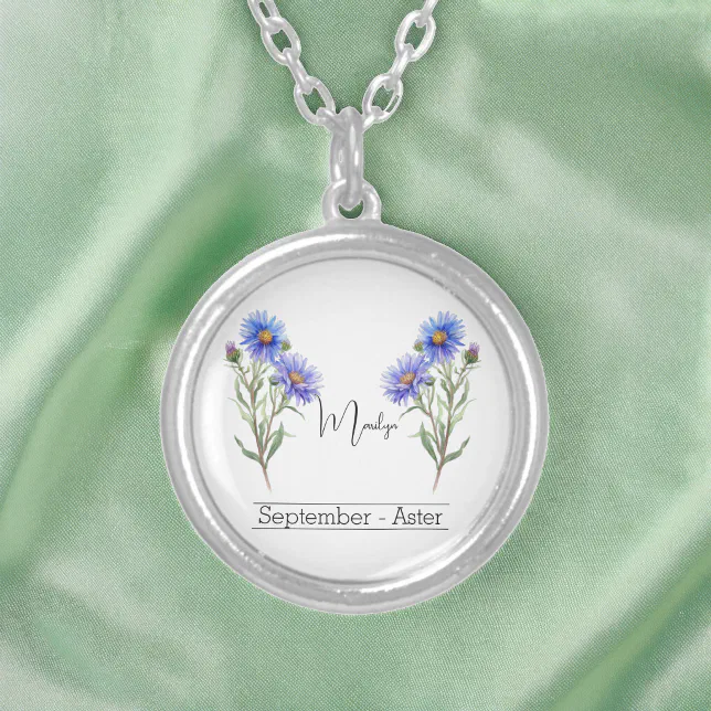 Birth Month Flower September Aster Silver Plated Necklace