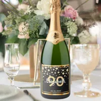 90th birthday party black gold glitter diamonds sparkling wine label