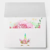 Pink Rainbow Unicorn Girl Baby Shower Envelope