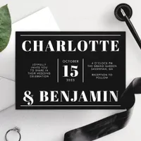 Modern Bold White And Black Horizontal Wedding  Invitation