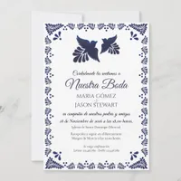 Navy Blue Botanical Minimalist Spanish Wedding Invitation