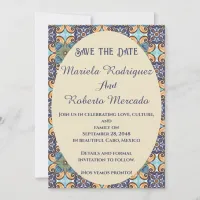 Elegant Mexican Floral Talavera Oval Wedding  Save The Date