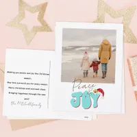 Minimal Retro 1 Family Photo Peace Joy Christmas  Holiday Postcard