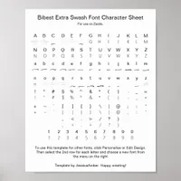 Bibest Extra Swash Font Character Sheet for Zazzle Poster