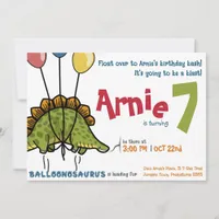 Balloonosaurus Birthday Bash! Stegosaurus Invitation