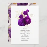 Vintage Purple and Gold Floral Couples Shower Invitation