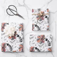 Abstract Doodle Art Style Cat Smelling Flower Wrapping Paper Sheets