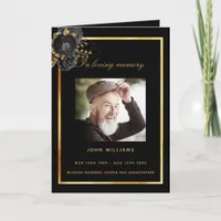 Black gold photo elegant floral funeral program