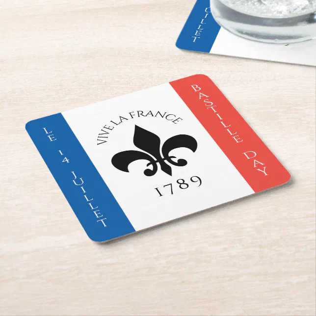 Bastille Day Fleur-de-Lis Tricolore France Flag Square Paper Coaster