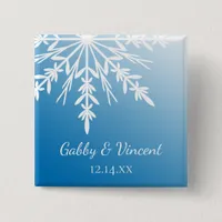 White Snowflake on Blue Winter Wedding Pinback Button