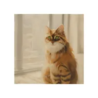 Fluffy Ginger Cat in the Window Wood Wall Art