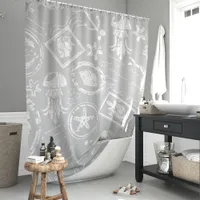 Vintage Gray Nautical Sea Stamp Shower Curtain