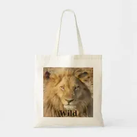 Typography And Beautiful Photo Of A Wild Lion Tote Bag