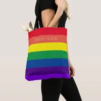 Monogram Primary Rainbow Stripe Tote Bag