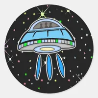 Blue UFO with Starry night Outer Space Classic Round Sticker
