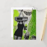 Retro Alarm Clock Lady Collage Postcard