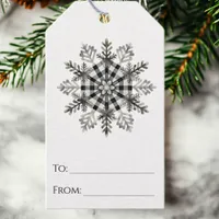 Snowflake Chic Black and White Plaid Christmas Gift Tags