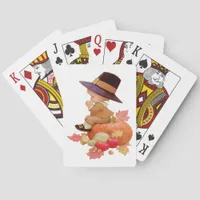 Vintage Pilgrim Boy Praying on Pumpkin Poker Cards