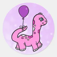 Whimsical Dinosaur with Balloonf Classic Round Sticker