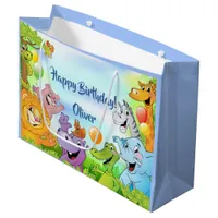 Safari jungle animals blue boy birthday large gift bag