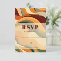 Retro Abstract Earthy Terracotta Orange Wedding RSVP Card