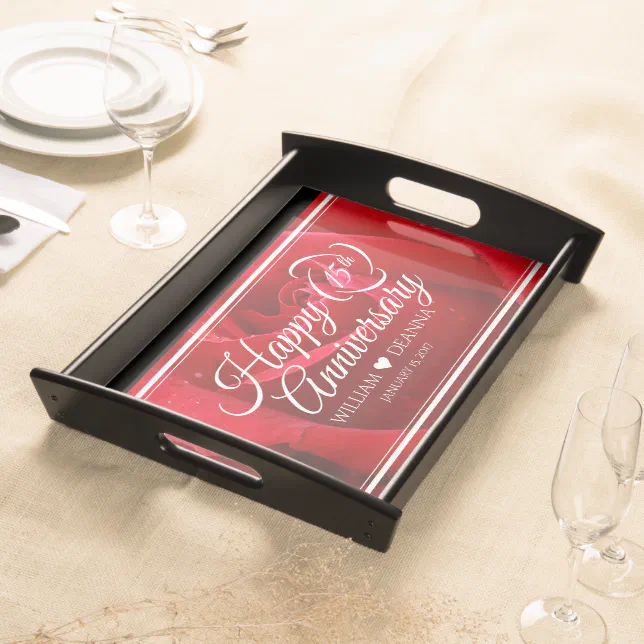 Elegant 15th Rose Wedding Anniversary Celebration Serving Tray