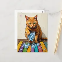 Adorable Ginger Cat and Ice Postcard