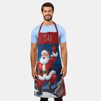 Santa Dancing On The Rooftops | Dad Blue And Red Apron