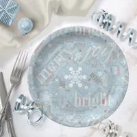 Christmas Text and Snowflake Pattern Blue ID257 Paper Plates