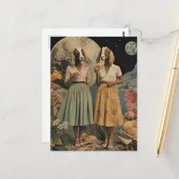 Surreal pair of goat ladies breakfast collage postcard