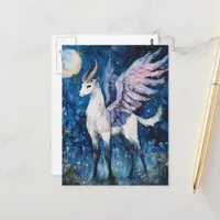 Adorable Winged Fantasy Goat Full Moon Postcard
