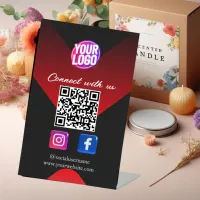 Social Media QR Code Red Black Business Card Pedestal Sign