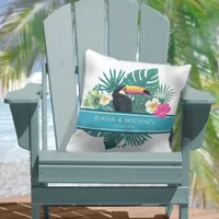 Watercolor Tropical w/Toucan Wedding Teal ID577 Throw Pillow