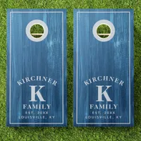 Family Name Blue Wood Year Established Monogram Cornhole Set