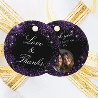 Black purple glitter photo thank you wedding favor tags