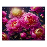 Gorgeous pink peonies with golden accents  poster