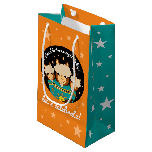 Cute Happy Birthday Boy Alpacas in Teal Serapes Small Gift Bag