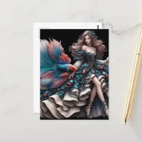 Fashion Model Woman and a Betta Fish Postcard