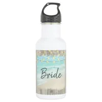 Bride Rustic Beach String Lights Ocean Wedding  Stainless Steel Water Bottle