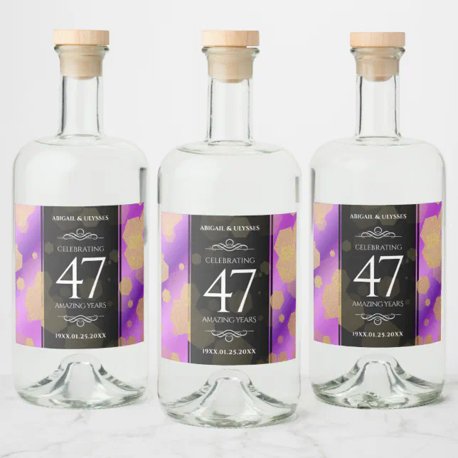 Elegant 47th Amethyst Wedding Anniversary Liquor Bottle Label