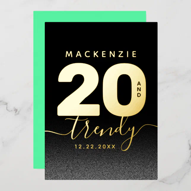 Modern Girly Mint Green 20 and Trendy Foil Invitation