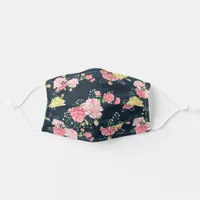 Chic Navy And Pink Elegant Floral Rose Pattern Adult Cloth Face Mask